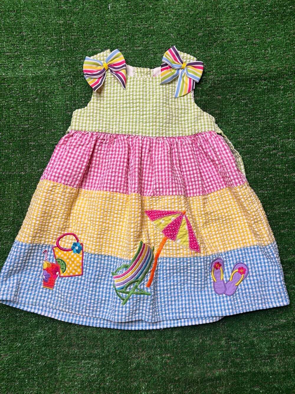Rare Editions Multicolored Striped Bow Seersucker Summer Beach Toddler Dress